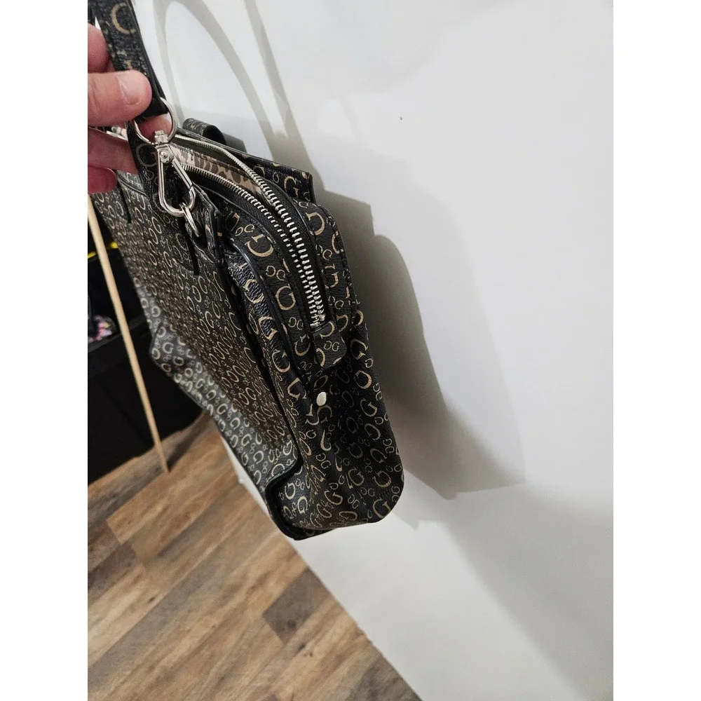 Guess Black Tan Signature G Logo Satchel Handbag Crossbody Padlock Detail Y2K